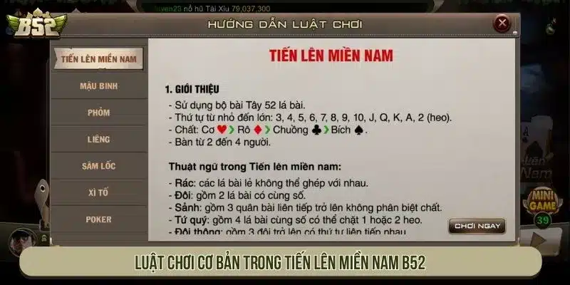 Luật chơi cơ bản trong Tiến Lên Miền Nam B52